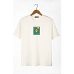 Terapi Men 22Y-3400762-64 Bisiklet Yaka Önü Smiley Baskılı Oversize Ekru Erkek T-shirt