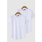 Terapi Men 2'li Erkek Beyaz Kolları Katlı Oval Kesim Cepsiz Bisiklet Yaka T-shirt