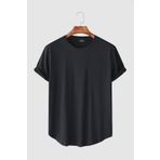 Terapi Men Erkek Antrasit Kolları Katlı Oval Kesim Cepsiz Bisiklet Yaka T-Shirt