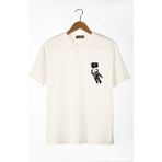 Terapi Men Erkek Ekru Astronot Baskılı Bisiklet Yaka Oversize Rahat Kalıp Basic T-Shirt 22Y-3400761-3