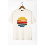 Terapi Men Erkek Ekru Güneş Baskılı Bisiklet Yaka Oversize T-Shirt 22Y-3400762-1
