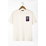 Terapi Men Erkek Ekru Önü No Regret Baskılı Bisiklet Yaka Oversize T-Shirt 22Y-3400762-56