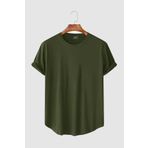 Terapi Men Erkek Haki Kolları Katlı Oval Kesim Cepsiz Bisiklet Yaka T-Shirt