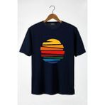 Terapi Men Erkek Lacivert Güneş Baskılı Bisiklet Yaka Oversize T-Shirt 22Y-3400762-1