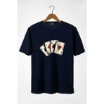 Terapi Men Erkek Lacivert Iskambil Kağıdı Baskılı Bisiklet Yaka Oversize T-Shirt 22Y-3400762-2 - 2XL
