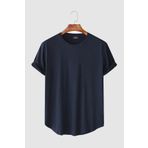 Terapi Men Erkek Lacivert Kolları Katlı Oval Kesim Cepsiz Bisiklet Yaka T-Shirt