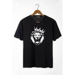 Terapi Men Erkek Siyah Aslan Baskılı Bisiklet Yaka Oversize Rahat Kalıp Basic T-Shirt 22Y-3400761-2