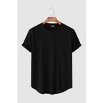 Terapi Men Erkek Siyah Kolları Katlı Oval Kesim Cepsiz Bisiklet Yaka T-Shirt