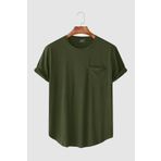 Terapi Men Erkek Yuvarlak Yaka Oval Kesim Cepli Basic T-Shirt Haki
