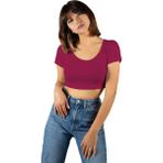 Terapi Men Kadın Fuşya Havuz Yaka Fitted/vücuda Oturan Kısa Kol Crop Tişört 23K-TRP-CRP04