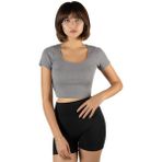 Terapi Men Kadın Gri Havuz Yaka Fitted/vücuda Oturan Kısa Kol Crop Tişört 23K-TRP-CRP04