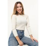 Terapi Men Kadın Krem Fitilli Balıkçı Yaka Uzun Kollu Crop Örme Bluz Body TRP23K-BDY231023 - S