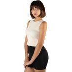Terapi Men Kadın Krem Fitted/vücuda Oturan Crop Halter Yaka Fitilli Esnek Örme Bluz Atlet 23K-TRP-CRP06
