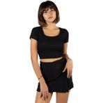 Terapi Men Kadın Siyah Havuz Yaka Fitted/vücuda Oturan Kısa Kol Crop Tişört 23K-TRP-CRP04