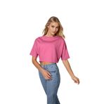 Terapi Men Pembe Bisiklet Yaka Rahat Kalıp Yarasa Kol Pike Kadın Crop T-shirt