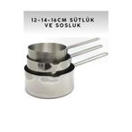 Tercih Home 3 Lü Çelik Sütlük Cezve Sos Tenceresi tavası Sosluk Seti Paslanmaz Kaçerola 12-14-16 cm