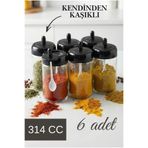 Tercih Home 6 Adet Kapağı Kendinden Kaşıklı Baharatlık Seti 314 ml Cam Baharat Takımı