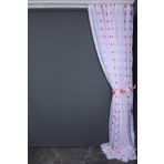 TERGAL KIRMIZI-BEYAZ KARELİ BEYAZ RENK TEK KANAT Hazır Dikilmiş Pileli Fon Perde 300*260 Cm