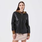 Tergan Siyah Deri-Tekstil Kadın Deri Mont - K23KDM320390-Q3H - Siyah_Q3H - XL