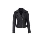 Tergan Siyah Hakiki Deri Kadın Deri Biker Mont - K25KDM320479-Q3H