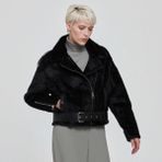 Tergan Siyah Tekstil-Kürk Kadın Kürk Mont - K22KKM320310-R32 - Siyah_R32 - 2XL