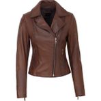 Tergan Taba Hakiki Deri Kadın Hakiki Deri Biker Mont - K25KDM320479-R46 - Taba_R46