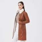 Tergan Taba Hakiki Deri-Kürk Kadın Hakiki Deri Trençkot - K23KKM320412-R51 - Taba_R51 - L