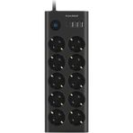 Termal Akım Korumalı 10'lu Priz, 3x Usb, 1x Type-C Giriş, Isıya Dayanıklı, Grup Priz, Çoklu Uzatma Kablo, Siyah, Ftr-14