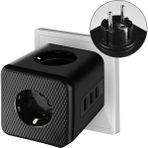 Termal Akım Korumalı Isıya Dayanıklı 3'lü Duvar Tipi Priz 2 x USB 1 x Type C Çıkışlı - Siyah