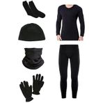 Termal Içlik Takımı Çorap Polar Bere Boyunluk Eldiven Siyah 5 Li Set