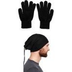 Termal Unisex Siyah Yün Eldiven Polar Bere Boyunluk Set - Standart