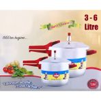 Termo 3 - 6 Litre 2li Düdüklü Tencere (2 DÜDÜKLÜ TENCEREYE UYUMLU TEK KAPAKLI) %100 Alüminyum Pres Baskı - 3 - 6 L Set - Bordo