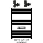 Termorad 50 x 70 cm Termorad Petsa Slim +2 Adet Radyatör Havlupan Vanası Siyah Mat 1/2'