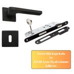 Terra Siyah Kare Rozetli Oda Kapı Kolu ve 45X18mm Siyah Oda Gömme Kilit Set
