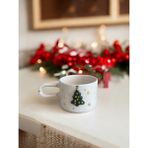 Terraco Ceramic Yeniyıl Yılbaşı Çam Ağacı Kabartmalı Altın Detaylı El Yapımı Seramik Kupa Mug - Beyaz - Altın - 220 ml