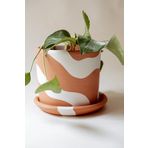 Terracotta Silindir Saksı+Tabak • Bohem Beyaz (3'lü Set (Küçük+Orta+Büyük))