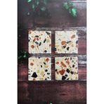 Terrazzo Doğal Taş Traverten Bardak Altlığı 4 Lü Set
