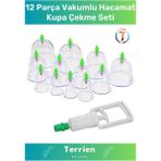 Terrien Deluxe Seri 12 Parça Vakumlu Pompa Hediyeli Masaj Etkili Hacamat Kupa Çekme
