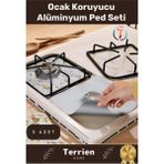 Terrien Home Serisi Gaz Ocak Uyumlu Koruyucu Alüminyum Ped Seti 5 Adet Pratik Kolay Temizlenebilir Dayanıklı - Tek Ebat