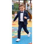 Terry Erkek Çocuk Flamlı Keten Takım Elbise (Ceket, Gömlek, Papyon ve Ipli Pantolon) - Lacivert - 3 Yaş
