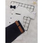 Terry Erkek Çocuk Takım Elbise Koldan Katlamalı Gömlekli Papyonlu Kemerli Slim Fit Model - Beyaz - 8-9 Yaş