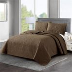Ters Çevrilebilir Kapitone King Yatak Örtüsü Yastık Kılıflı - Yumuşak Hafif Örtü Örtüsü Makinede Yıkanabilir Yatak Dekoru (Kahve 220x240 cm)