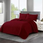 Tersinir Kapitone King Yatak Örtüsü Yastık Kılıflı Örtü - Yumuşak Hafif Kabartmalı Örtü Makinede Yıkanabilir Yatak Dekoru (Kırmızı 180 x 220 cm)