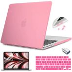 Teryeefi M3 M2 Çip MacBook Air 13.6 İnç Kılıf A3113 A2681 Model 2022 2023 2024, Sert Kabuk Kılıf ve Klavye Kapağı ve USB 3 Adaptör, Buzlu Pembe