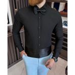 Terzi Adem Altun Italyan Kesim Slim Fit Damatlık Ata Yaka Erkek Gömlek Siyah T7526