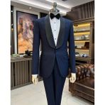 Terzi Adem Altun Italyan Kesim Slim Fit Şal Yaka Ceket Pantolon Damatlık Set Lacivert T11899 - 56