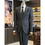Terzi Adem Altun İtalyan Stil Ceket Yelek Pantolon Takım Elbise Siyah T12506 - 48