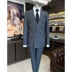Terzi Adem Altun İtalyan stil kruvaze ceket pantolon erkek takım elbise gri T11097 - 48