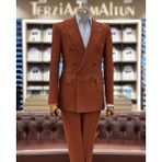 Terzi Adem Altun İtalyan stil kruvaze ceket pantolon erkek takım elbise kiremit T11094 - 58