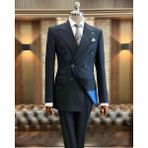 Terzi Adem Altun İtalyan stil kruvaze ceket pantolon takım elbise lacivert T12257 - 46